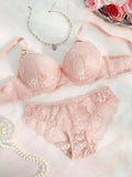 Pink girl lace set for daily wear comfortable set anti sagging 2-piece set solid color women's underwear set A2123