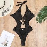 Lace up Halter Tummuy Cut Out Female Thong Swimwear One Piece Swimsuit Women Backless Monokini High Cut Bather Bathing Suit Swim