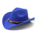 Women Men Wide Brim Floppy Cowboy Hat Western Style Wool Felt Flat Top Cap Classic Vintage Bowler Hat Party