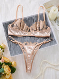 Nude Pink Floral Embroidery Lingerie Set Women Sheer Mesh Push Up Bra And Thong 2 Piece Sexy Transparent Lace Underwear ZA824031