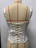 Summer Black Floral Embroidery Corset Women Sexy Underwire Slim Fit Fishbone Tank Top Back Tied Rope Club Party Vest Streetwear