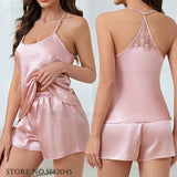 Sexy Suspender Pajamas Set Strap Top&shorts Loungewear Summer Silk Satin Sleepwear Intimate Lingerie Loose Home Clothes Pijamas