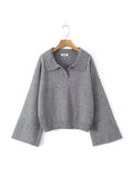 Foridol Grey Flare Sleeve Turn Down Collar Warm Winter Sweater Women Pullover Knitted Jumper Autumn Casual Sweater Loose