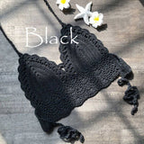 Sexy Crochet Crop Top Bikini Crop Top Women Crochet Boho Beach Camisoles Bikini Bralette Halter Cami Knitted Bra Backless