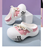 2026 New DIY Lace-up Fashion Clogs For Women Platform Slippers Thick Sole Summer Shoes Female Street Sandals Home Beach Slides