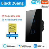 TNCE Tuya US Switch wifi zigbee, 1/2/3/4 gang, No-Neutral/Wire LED light control Wall Button, smart voice with Alexa Google Home