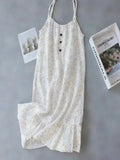 Women Floral Nightdress Sleeveless Cami Nightgown Loose Crinkle Sleep Dress Button Front Ruffle Hem Summer Loungewear