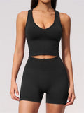 Seamless Gym Yoga Sets Women Breathable I-shaped Shock-absorbing Slim Sports Tank Top High Waist Shorts Training Fitness Suit