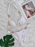 Snake Print Halter Diamond Bikini 2025 Women Swimwear Female Swimsuit Two-piece Bikini Set High Cut Bathing Suit Swim Beach Wear