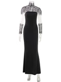 Ahagaga Sexy Women's Maxi Dresses With Lace Shawl Solid Strapless Sheath Slim Fit Fashion Gloves Summer Female Party Vestidos