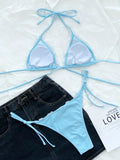 2026 Sexy Bikini Women Swimwear Swimsuit Lace Triangle Halterneck Sky Blue Bikinis Set Bathing Suit Beach Bikini Female Biquinis