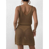 S - XL V Neck Hollow Out Crochet Knitted Tunic Beach Cover Up Cover-ups Beach Dress Mini Beach Wear Beachwear Female Women V7048