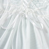 Sexy WhiteTulle Nightdress Woman Lingerie & Thong  V-neck Open Sleep Skirt Erotic Pajamas Garter Dress Set See Through Nightwear