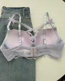 MOYISU Kawaii Heart Bra Set, Purple Lace Lingerie Sexy Pure Design, Push Up Bralette Sml Boobs Fashion Outerwear Statement Piece