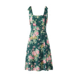 Floral Print Slim-fit Side-slit Camisole Dress For Women With Double Shoulder Straps And Semi-elastic Back Mid-length Skirt 9UCW