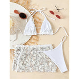 S - XL Three-pieces Bikini set With Skirt Flowers Sequins Bikini Female Swimsuit Women Swimwear Bather Bathing Suit Swim V7864
