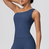 Women Seamless Cloud Feel One-Shoulder Waist-Cinching Yoga Vest Quick-Dry Slimming Sports Shaping Underwear Running Fitness Top