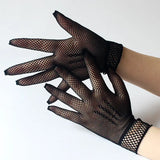 Girls Lolita Lace Hollow Out Gloves Women Ceremony Etiquette Mesh Thin Mittens Gothic Punk Sexy Glove Black White Soft Elastic