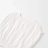 Fashionable Casual Solid Color Pleated Knit Top White Pleated Short Sleeve Blouse Waist Elegant Summer Top For Women Wear R6ZV