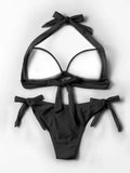 Summer Fashion Solid Color Strap Bikini Anti-Wrinkle Comfortable Swimsuit Perfect Beachwear for Pool Party And Sunbathing