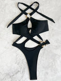Halter Tummy Cut Out Backless Monokini Women Thong Swimwear One Piece Swimsuit Female High Leg Cut Bathing Suit Swim Bodysuit