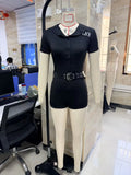 Women's Police Lingerie Set Slim Fit Letter Pattern Half Button Up Short Sleeve Romper and Belt 2 Pcs Set