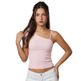 Women's Summer Solid Color One Shoulder Tops Short Sleeve Spaghetti Strap Fashion Going Out Camis Tops