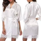 Women  Elegant Lightweight Black Satin Robe with Delicate Lace Trim Perfect for Lounging Sleepwear or Bridesmaids