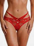 Red Lace Criss Cross Panty for Women See Through Mesh Hollow Out Bow Thong Underwear Plus Size M-3XL