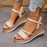 2026 Weave Wedge High Heel Sandals Women Summer Chunky Platform Rome Sandals Woman Plus Size 43 Ankle Buckle Thick Sole Sandles