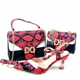 Doershow African fashion Italian Shoes And Bag Sets For Evening Party With Stones fuchsia Italian Handbags Match Bags!  HRT1-38