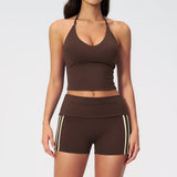 Color Blocked Yoga Suit 2 Pieces Women Slim Sports Tank Top High Waist Leggings Shorts Outfit Tight Outdoor Running Fitness Suit