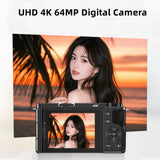 12X Optical Zoom 4K 64MP Digital Selfie Camera Flip Screen Vlog Camcorder Video Recorder photographic Camera Livestream Webcam