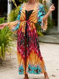 13 Colors Printed With Belt Crochet Knitted Tunic Beach Dress Beach Wear Beachwear Beach Cover Up Cover-upsFemale Women V7201