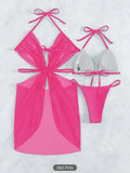 3 Piece Halter String Bikini 2026 Hollow Out Swimsuit Women Padded Swimwear Female Bathers Bathing Swimming Swim Suit Beachwear