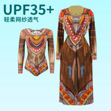 2025 Long Sleeve Sheer Sun Protection One-Piece Set Swimsuit Women Sexy Rash Guard Swimwear Bodysuit Beachwear With Cover up