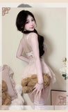 Sexy French Style Light Luxury Sexy With Chest Pads Pure Desire Floral Print Dress Backless Deep V Sleeveless Dress Elegant MO9K