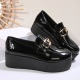 Black Chunky Wedges Loafers Shoes for Women Fashion Metal Chain Slip On Platform Shoes Woman Plus Size Patent Leather Shoes 43