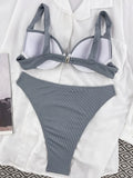 Sexy Ribbed Bra Cup High Waist Bikini Women Swimsuit Female Swimwear Two Pieces Bikini set Push Up Bather Bathing Suit Swim Lady