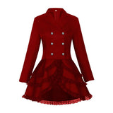Women Double Breasted Victorian Steampunk Blazer Coat Gothic Tuxedo Tailcoat Jacket with Lace Hem Halloween Uniform Costume