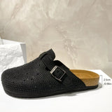 Shiny Rhinestones Outdoor Slippers Women's Shoes 2026 Summer Trend Luxury Platform Sandals Black Buckle Cork Clog Luxury Mules