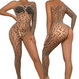 One-shoulder Bodystocking Leopard Print Sexy Lingerie Babydoll Underwear Cosplay Nightclub Erotic Bodysuits Sexy Dress For Sex