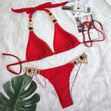 8 Colors Sexy Bikini Women Swimwear Swimsuit Shiny Crystal Diamond Chain Bathing Suit Beach Bikinis Set Female Push Up Biquinis