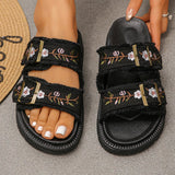 2026 New Flowers Embroidery Platform Slippers Women Fashion Denim Thick Bottom Sandles Woman Plus Size 43 Non Slip Beach Sandals