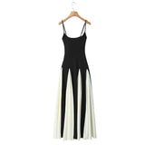 Foridol Black Beige Patchwork Summer Women's Dress Spaghetti Strap A-line Pleated Party Vestidos Sleveless Beach Casual Dress