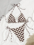 Sexy Pink Plaid Micro Bikini 2026 Women Halter Push Up Bra Tie Side Thong Swimsuit Brazilian Beach Bathing Suit Swimwear Biquini