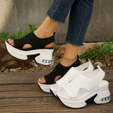 Air Mesh Microfiber  Wedge Pumps Platform New Fashion Summer Peep  Women Sandal  White Black