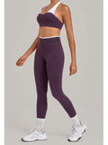 2 Pieces Color-block Yoga Sets Women  Hanging Neck Sports Bra High Waist Pants Built-in Pockets Outdoor Fitness Workout Suit