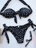 Ribbed Knotted Polka Dot Bikini 2025 Women Strapless Bandeau Swimsuit Female Swimwear Two Pieces Bikini Set Bathing Suit Swim
