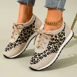 Plus Size 43 Leopard Print Platform Sneakers Women 2026 Breathable Lace Up Casual Flat Shoes Woman Non Slip Flats Walking Shoes